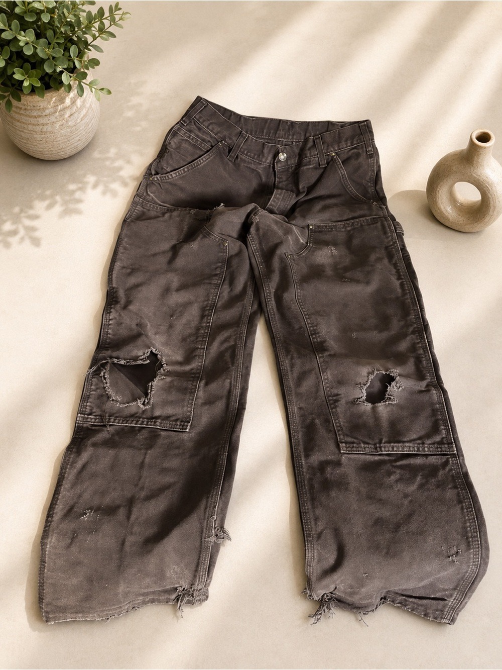 Vintage USA Carhartt Double Knee Work Pants Distressed Brown Carpenter Jeans